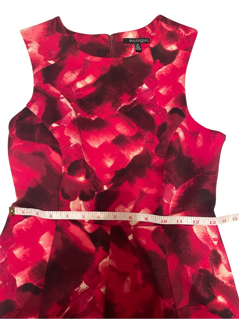 The Limited Eva Longoria Red and Black Patterned Sleeveless Fit and Flare Dress - Picture 17 of 17